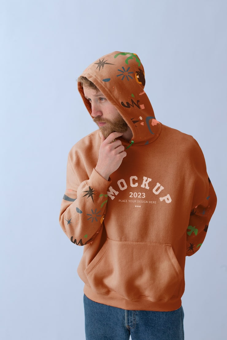 PSD man wearing sweatshirt mock-up design