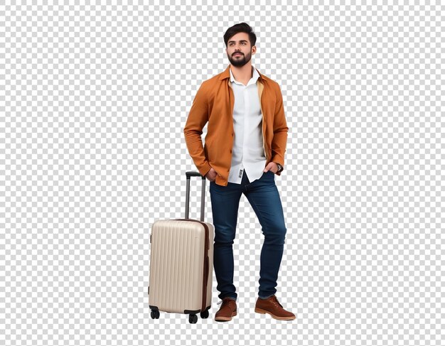 PSD a man with a suitcase and a brown jacket