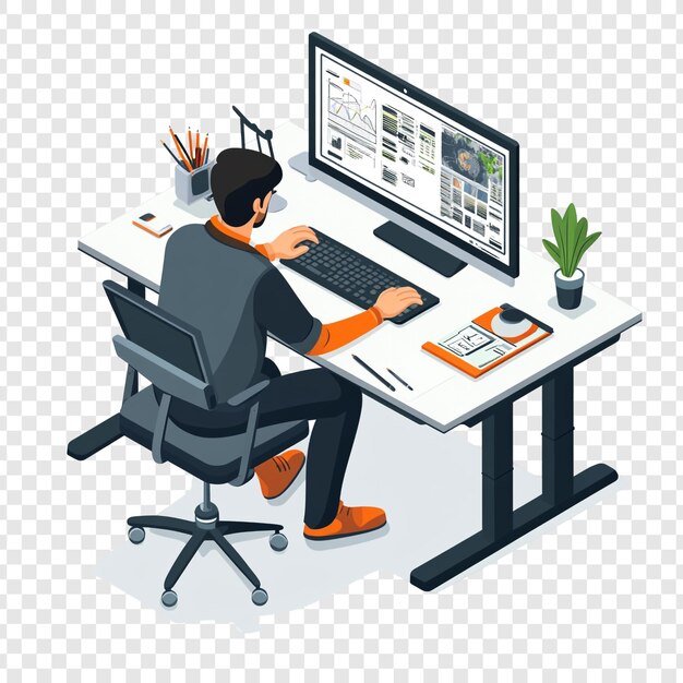 PSD man working on a computer in an office