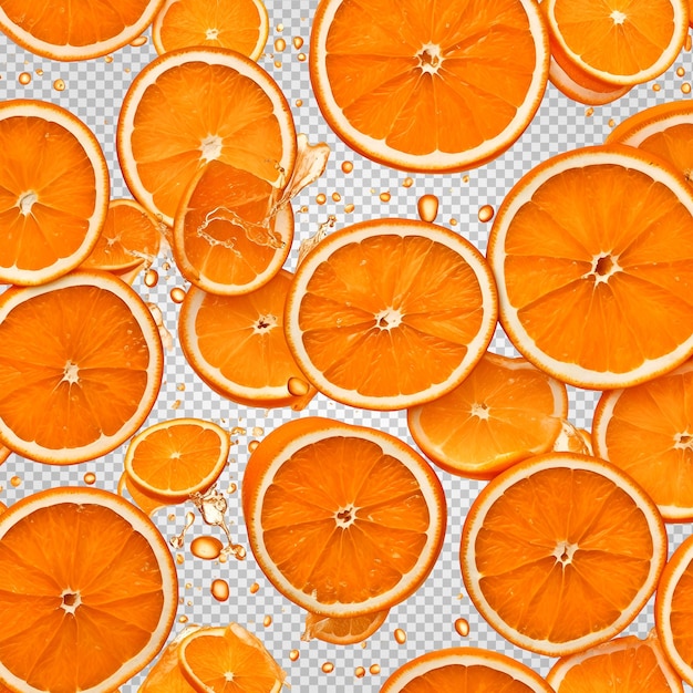 PSD many orange slices are lined up on a table