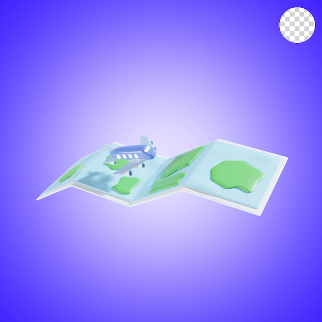 PSD maps and airplane 3d illustration