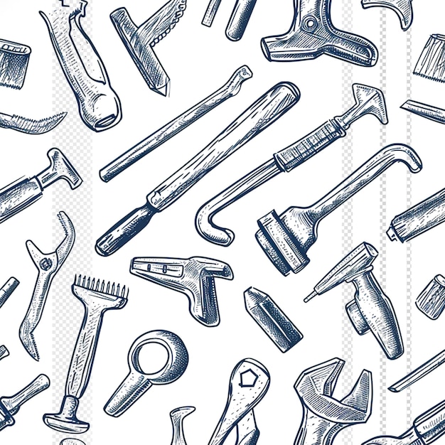 PSD mechanical tools scribbles sketch transparent background