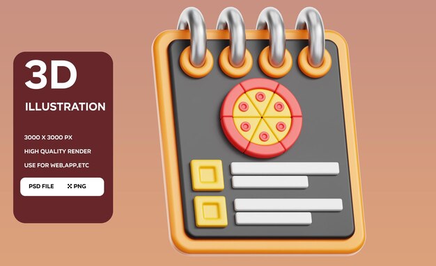 PSD menu book 3d illustration
