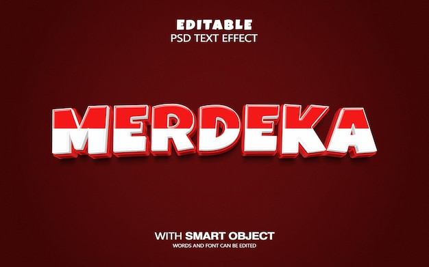 PSD merdeka text effect with indonesian flag colors