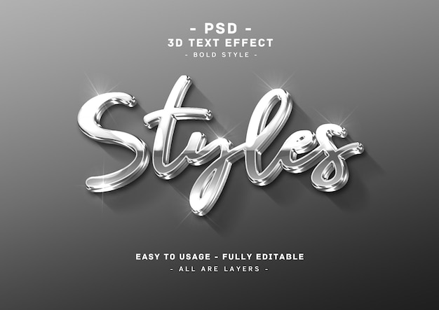 PSD metalic text effect 3d silver style
