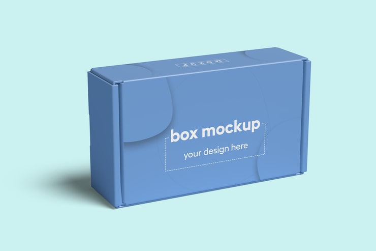 PSD minimalist blue rectangular product packaging box mockup