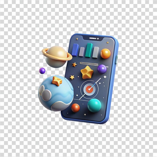 PSD mobile app ui design cosmic theme with planets stars and data visualization