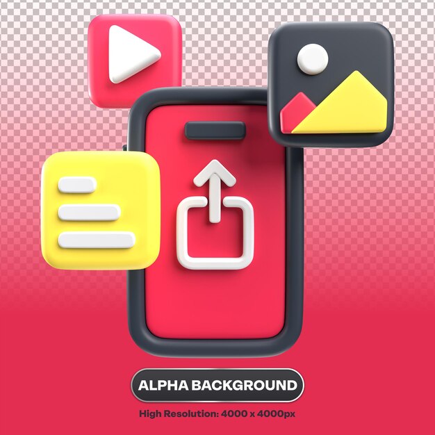 PSD mobile content sharing concept with 3d icons