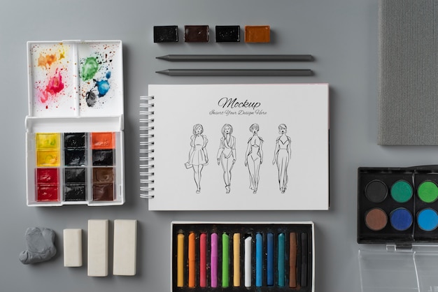 PSD mock-up art notepad arrangement