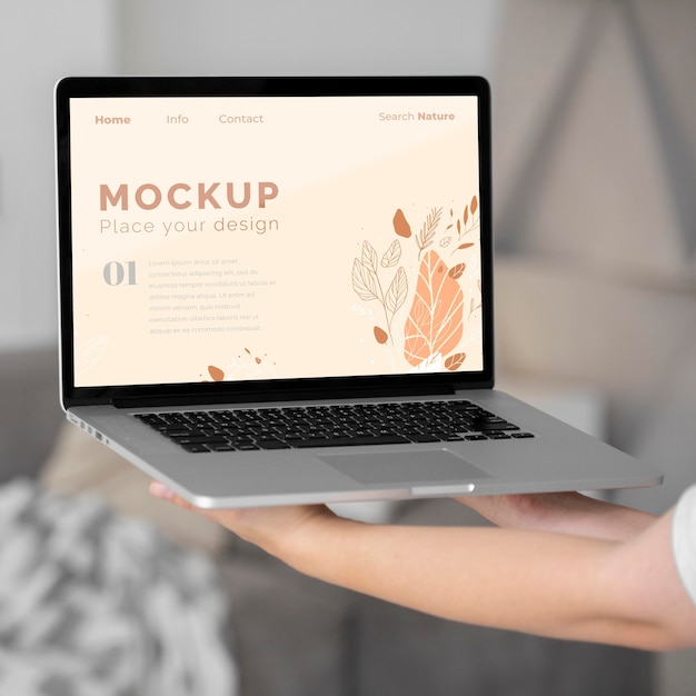 PSD mock up laptop in bedroom