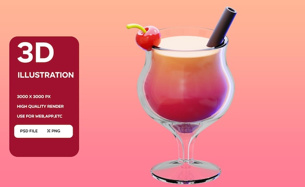 PSD mocktail 3d icon render illustration icon