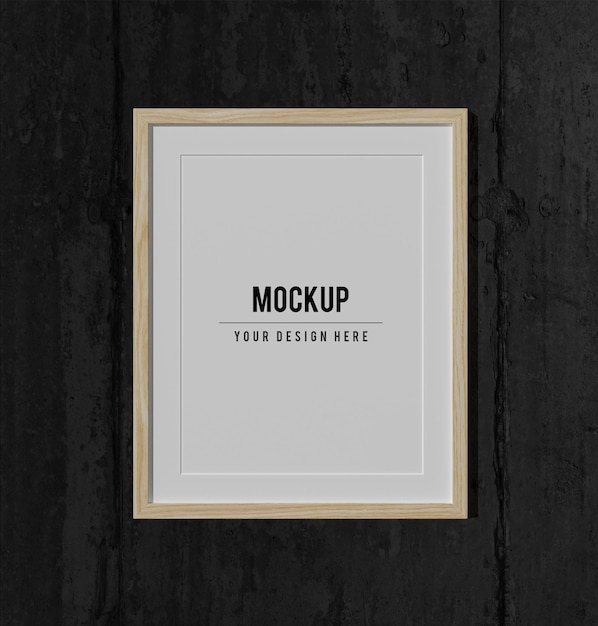 PSD mockup framing on a black wall