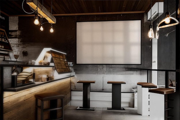 PSD mockup of horizontal poster in loft bar interior ai generated image