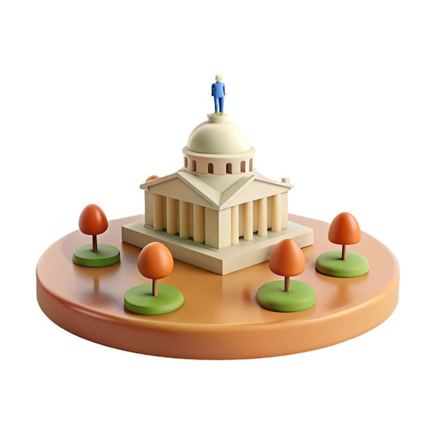 PSD a model of a building with a statue of a man on it