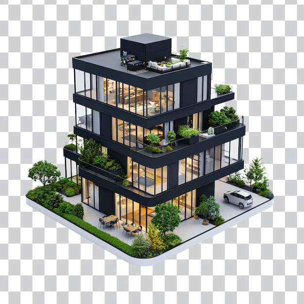 PSD modern architectural design of a multi story building with greenery