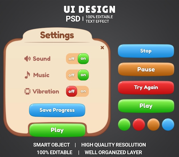 PSD modern casual game ui kit design game ui kit psd popup game ui button interface psd window ui
