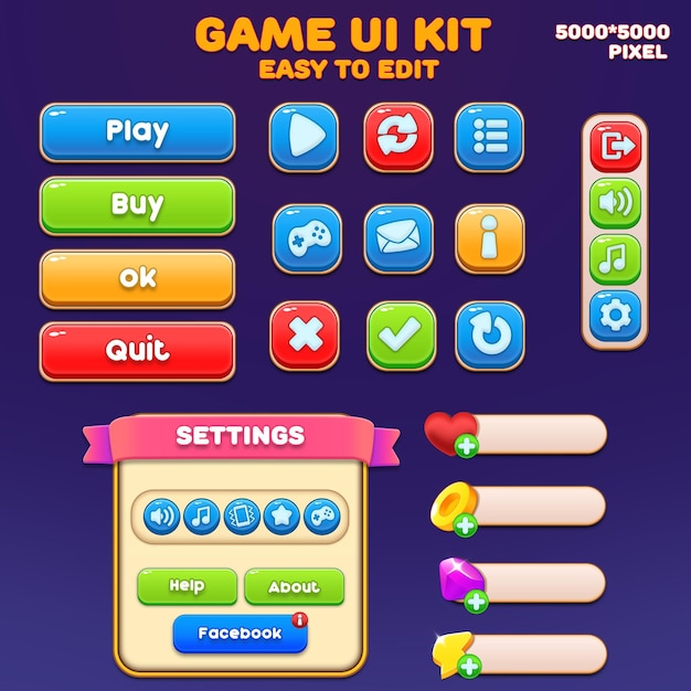 PSD modern casual game ui kit design game ui kit psd popup game ui button interface psd window ui