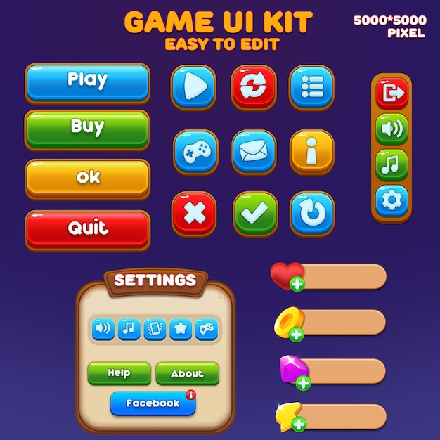 PSD modern casual game ui kit design game ui kit psd popup game ui button interface psd window ui