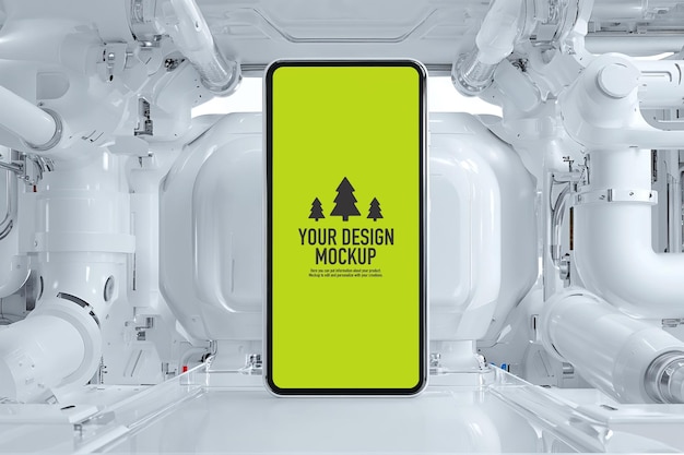 PSD modern cell phone mockup in a hightech laboratory