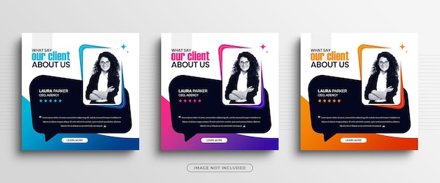 PSD modern and creative client testimonials or customer feedback social media post banner template