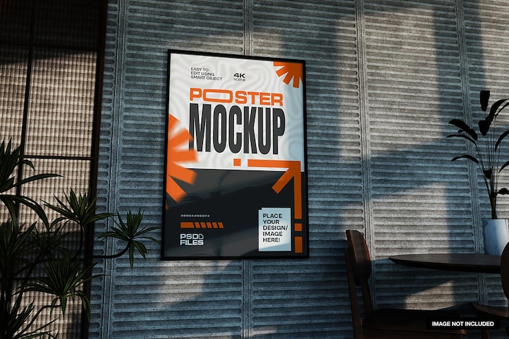 PSD modern framed poster mockup on textured wall
