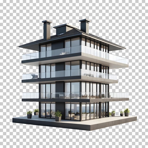 PSD modern multi level apartment building with balconies perfect for architectural visualization