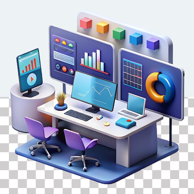 PSD a modern office workspace featuring charts and graphs displayed on a computer on a desk keyboard