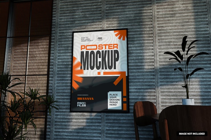 PSD modern poster mockup in a stylish indoor setting