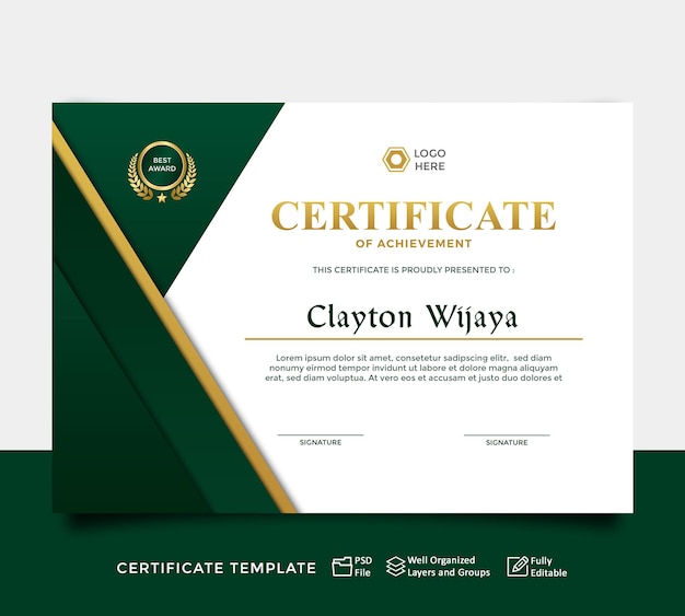 PSD modern simple certificate design a4 luxury certificate green gold colour 2