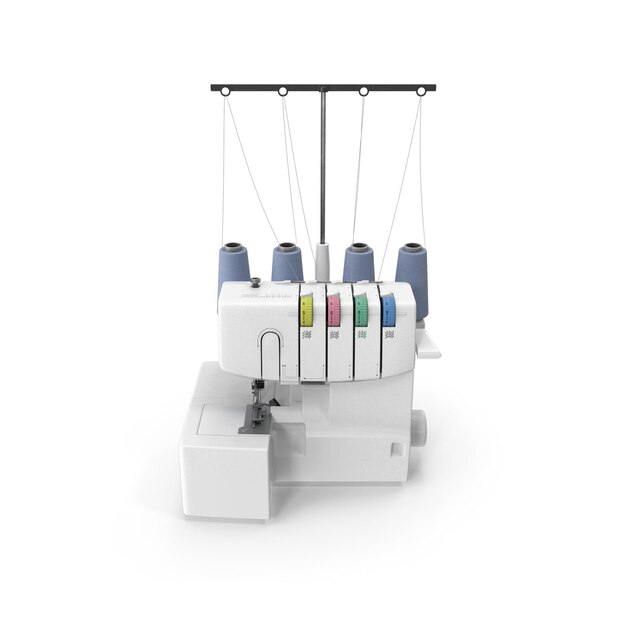 PSD modern white overlock sewing machine with blue thread spools