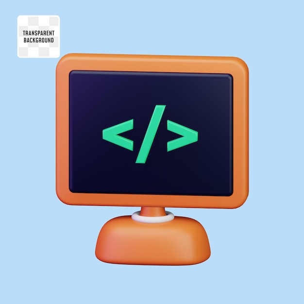 PSD monitor head robot with syntax code for coding copilot programmer ai assistant concept 3d render icon illustration design