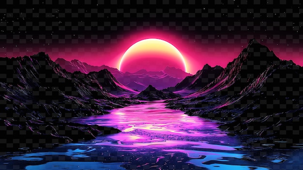 PSD a mountain landscape with a purple moon and a purple sky