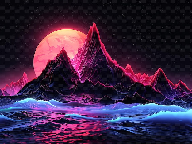 PSD a mountain range with a purple and pink moon in the background