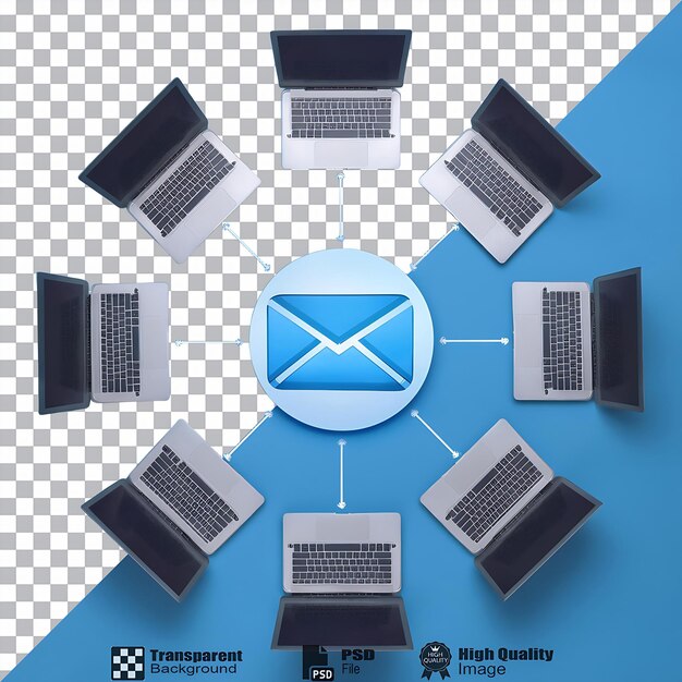 PSD multi computer network share web link isolated on transparent background