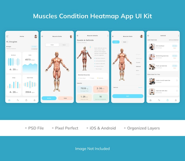 PSD muscles condition heatmap app ui kit