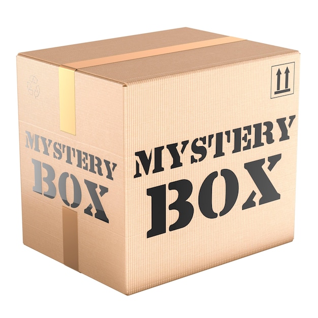 PSD mystery box 3d rendering isolated on transparent background