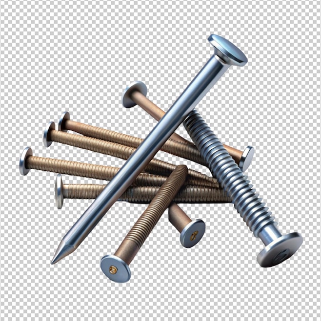 PSD nails and screws on white background