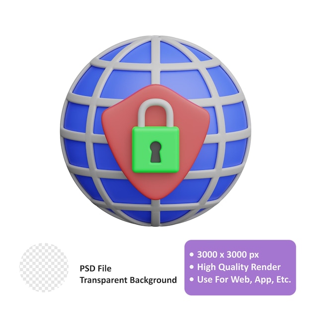 PSD network security 3d realistic object design vector icon illustration
