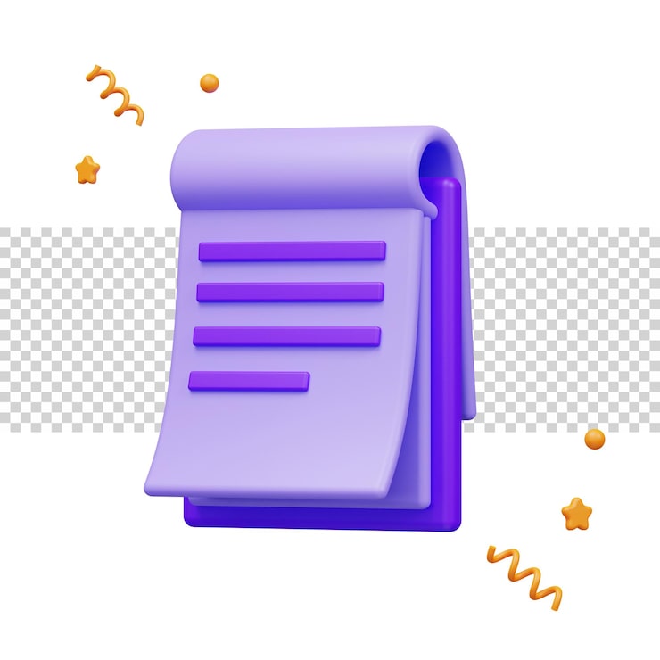 Note paper file document memory list 3d rendering for website or app