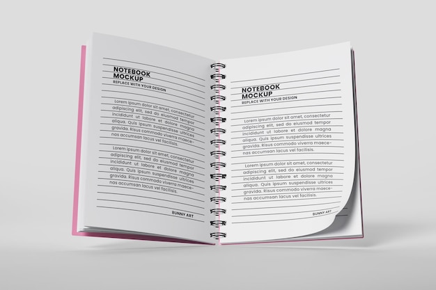 PSD notebook mockup with lined pages
