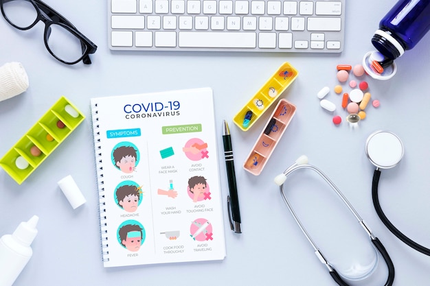 PSD notebook and pills on table