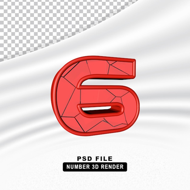 PSD number 6 red luxury 3d render