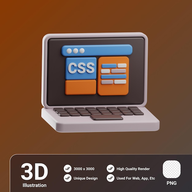 PSD object computer programming css 3d illustration