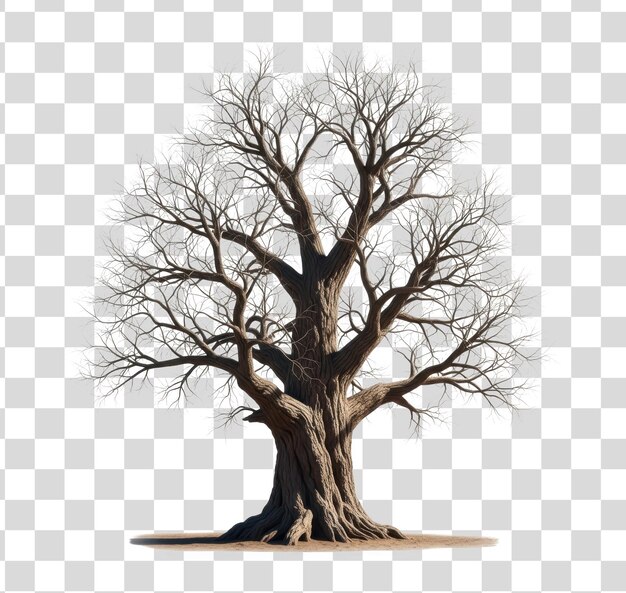 PSD old big tree with bare branches without leaves isolated on transparent background