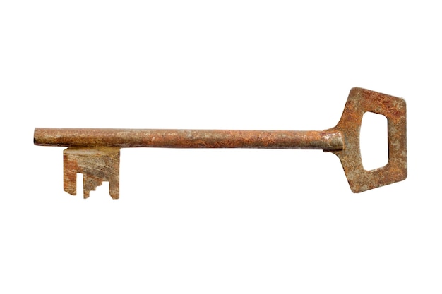 PSD an old rusty key on a white background
