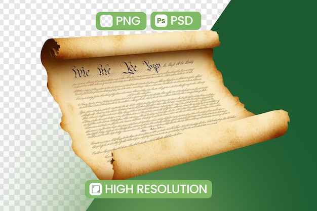 PSD old scroll unfurls revealing ancient script and historic document with elegant calligraphy design element
