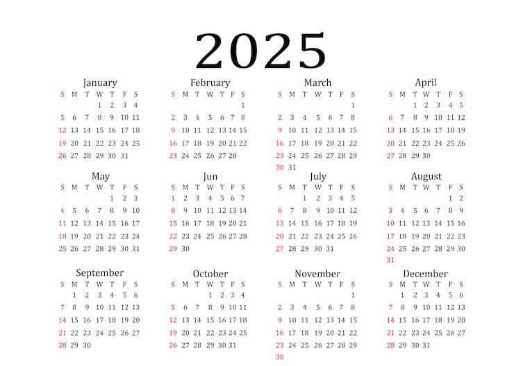 PSD one page calendar 2025