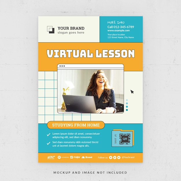PSD online class virtual lesson flyer template in psd