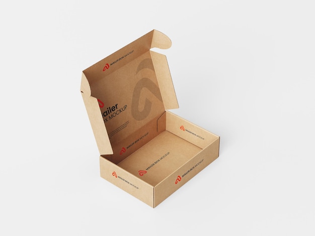 PSD open cardboard box mockup for product packaging