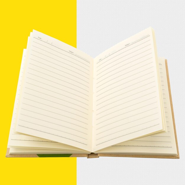 PSD open lined notebook on split yellow and white background